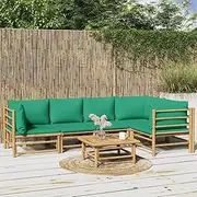 6 Piece Garden Lounge Set with Green Cushions Bamboo Patio Bar Sets