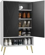 HOMEFORT Shoe Cabinet,15 Pairs Shoe Rack Organizer Cabinet,Black Shoe Storage Cabinet for Narrow Entryway Closet,6-Tier Modern Shoe Organizer with Double Doors (Black/White)