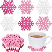 JarThenaAMCS 15Pcs Christmas Snowflake Felt Coaster Pink White Snowflake Drink Coaster Heat Resistant Tea Coffee Cup Mat for Winter Xmas Holiday Decor Supplies