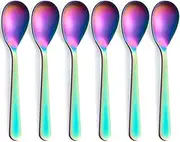 FULLYWARE Matte Rainbow Demitasse Espresso Spoons, Stainless Steel Satin Finish Coffee Spoons, Mini Teaspoons, Sugar Spoons, 4.7-inch, Set of 6