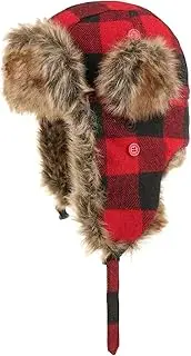 [Lipodo] Tartan Aviator Hat - Winter Hat with Ear Muffs - Pilot Hat with Faux Fur Trim - Ear Hat Men/Women - Ushanka Hat Winter, red/black, Large