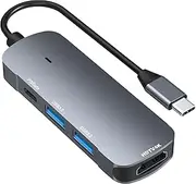 USB C Hub 4-in-1 Portable Multi-Port HDMI Adapter with HDMI 4K, PD 65W, USB3.0, 2.0, Aluminum Alloy Type C Hub Adapter Suitable for MacBook Pro/Air, Chromebook, XPS (Gray- 4 in 1 hub)
