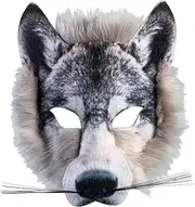Wolf Mask, Half-Face Animal Mask with Elastic Strap, Furry Therian, 8.3x6.7x3.2" Funny Cosplay Costume for Masquerade Party Therian Furry