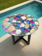 Mix Agate Stone Round Coffee Table Top, Center Geode Agate Table Top Outdoor