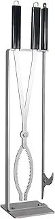 Fireplace Tools Set with 28" Fire Poker and Fire Tongs, Stainless Steel Firewood Tongs with Sturdy Stand, Rubber Handle Log Grabber for Fire Pit Campfire Backyard Bonfire Wood Stove Indoor&Outdoor