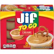 Jif To Go Creamy Peanut Butter Cups, Smooth and Creamy 1.5oz 8 Cups (8 Pack)