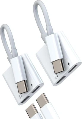 Dual USB C Headphone Adapter Audio Charger Jack Splitter (2 Pack)2-in-1