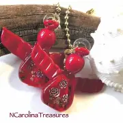 CHRISTMAS ANGEL RED HOLIDAY MURANO GLASS CEILING FAN LIGHT SWITCH PULLS PAIR
