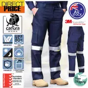 Cargo Work Pants Hi Vis Pant Cotton Drill 3M Tape Tradie AU Standard Trousers