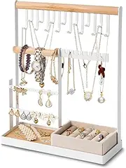 [AHYUANBA] Jewelry Organizer Stand,Jewelry Organizer with Necklace Organizer,Velvet Ring Holder and Jewelry Dish,4 Tier Jewelry Tree Stand Organizer for Earrings,Bracelets,Rings Storage and Room Decor