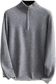 [Hamthuit] Men Mock Neck Sweater Zipper Long Sleeve Pullover Basic Casual Knitwear Sweater Half High Collar Pullover