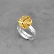 Silver Yellow Stone Cube Ring