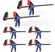 WORKPRO Bar Clamps for Woodworking, 4 Pack 6-Inch and 2 Pack 12-Inch One-Handed Wood Clamps/Spreader Set, Light-Duty Quick-Release F Clamps with 150 lbs Load Limit
