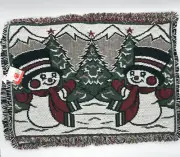 Christmas Placemats Snowmen Jacquard 100% Cotton 13x19 NWT Set of 6 Fringed Edge