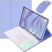 Colorful Backlight Keyboard for iPad 9th Gen/8th Gen/7th Gen 10.2", iPad Pro 10.5"/Air 3rd Gen Keyboard Case with Mouse, Detachable Backlit Keyboard Cute Candy Color Case,Purple+White