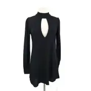 New Flynn Skye Leah Mini Dress Womens M Solid Black Cut Out Choker