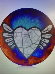 Winged Heart Coaster Raku Pottery, handmade, handsigned - NEW