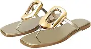 Wnshonzy Flip-Flops for Women Thong Sandals Flat Black Slip on Slides Leather Beach Comfort Open Square Toe Ladies Slipper Dressy Metal Hardware Decoration Summer Shoes Casual Fashion