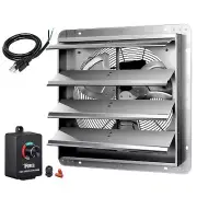 16 Inch Wall Mounted Shutter Exhaust Fan Speed Controller and Power Cord Silver