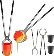 Nelyrho #6 (13.2lbs-6kg) Crucible Tongs Set with Lifting Tongs, Pouring Tongs and 2 Graphite Crucibles for Casting and Melting Metal