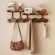 Wall-Mounted Coat Rack, Coat Hooks with Shelf, Bamboo Hanging Shelf for Bathroom, Bedroom, Living Room, Entryway, Office(Brown,6 Hooks)