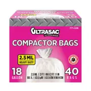 Trash Compactor Bags Universal 15 Gallon 40 Count Tie Closure 2.5 Mil Thick New