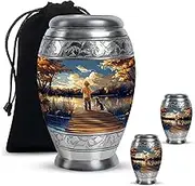 Fishing Urns for Human Adult Ashes, Decorative Gift for Men & Women, Cremation Keepsake Fishing Man Theme Urn Ash for Male & Female, Combo, Blue (10 Inch & 3 Inch Mini Set of 2)