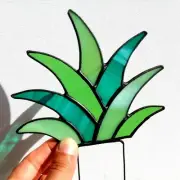 Stained Glass Succulent Stake Plant Only (No Pot) - Green Agave Home Decor