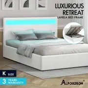 ALFORDSON Bed Frame King Size RGB LED Gas Lift Base Platform Storage Boucle