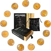 Rune Stones - Pagan Stones | Rune Set with Bag and Guide Book for Paganism Rituals Decoration Ornaments Men Women