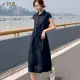 【初色】涼爽透氣純色繫帶棉麻風連身裙洋裝-共2色-96902(M-2XL可選)