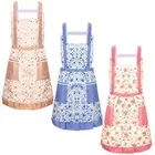 3 Pack Floral Kitchen Apron for Women Adjustable Cooking Apron with Pockets