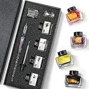 Handmade Glass Dipped Pen Set - Crystal Signature Pen for Art, Writing, Signatures, Calligraphy - Decoration Gift Set Rainbow & 2