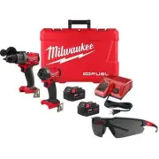 Milwaukee Hammer Drill + Impact Driver Kit 18V Li-Ion Cordless w/ Safety Glasses