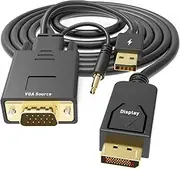 UANTIN 6FT VGA to DisplayPort Cable Adapter, 1080P, Gold-Plated, Compatible with VGA Source to DP Display