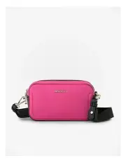 [Madison Accessories] Maddie Double Zip Camera Crossbody Bag With Wide Strap in Pink