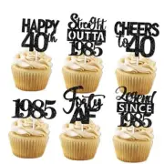 18pcs Black Glitter Dessert Cupcake Pick for Straight Outta 1985 Legend 40