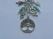 CELTIC TREE OF LIFE FLOWERS GREEN CRYSTALS KEY CHAIN PURSE CLIP BAG CHARM FOB