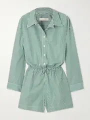 [Faithfull] Faithfull - Freja Striped Cotton-blend Poplin Playsuit - Green - large large Green