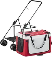 Pet Stroller Pet Stroller Dog Stroller Four-Wheel Pet Stroller Large Dog Stroller Outdoor Pet Stroller Foldable Stroller Small Pet Stroller(Red)