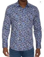 Robert Graham Fondo Print Long Sleeve Shirt Navy Size Small NWT