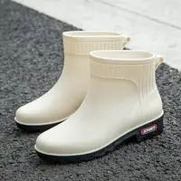 在飛比找樂天市場購物網優惠-防水雨靴 防水靴 雨鞋 堅紋 小香風雨鞋 簡約造型 防水 半