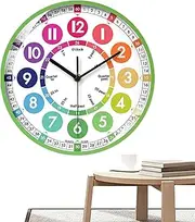 Kids Teaching Time Wall Clock | Colorful Battery Operated Timepiece | Quiet Mechanism Feature with Easy-to-Read | Engaging Educational Decor for ’ Bedroom Preschool Time Manage