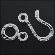 Fine Large Sterling Silver Hammered Hook & Eye Fish Clasp 1set #97051
