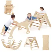 Costway Climber Playset Wood Climbing Triangle Rocking Arch Slide Set w/Climbing Board Home Daycare Gifts