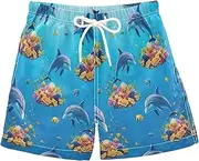 [RPLIFE] Kids Swimming Shorts, Anti Chafe Swim Trunks for Boys 2 T, Dolphins Coral Colorful Fish