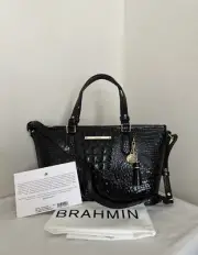 ❤️ NWT BRAHMIN MINI ASHER BLACK Embossed Leather Satchel Handbag