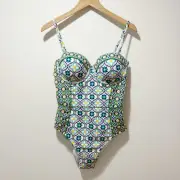 Boden Rhodes Cup Size Swimsuit One Piece Size 34D Multi Floweret Tile NWT New