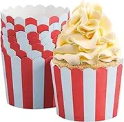 Cupcake Cases/Ice Cream Tubs/Party Sweet Bowls - Red and White Stripe Cupcake Wrappers for Kids Birthday Parties Reversible Cup,Pack of 50