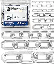 14 m 5 mm Thick Stainless Steel Chain, Sold by The metre, V4A Chain, Short Links in one Piece, Anchor Chain, A4, DIN 56856, Round Link Chains, DIN 766, Stainless Steel Chain, Barrier Chain, 14 m